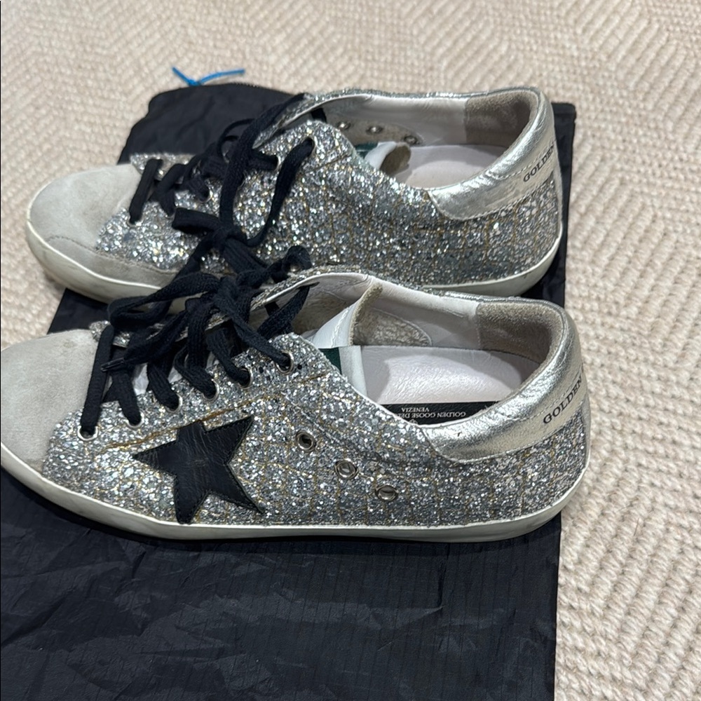 Golden Goose Silver Glitter Sneakers with Black Laces - Picture 5 of 5
